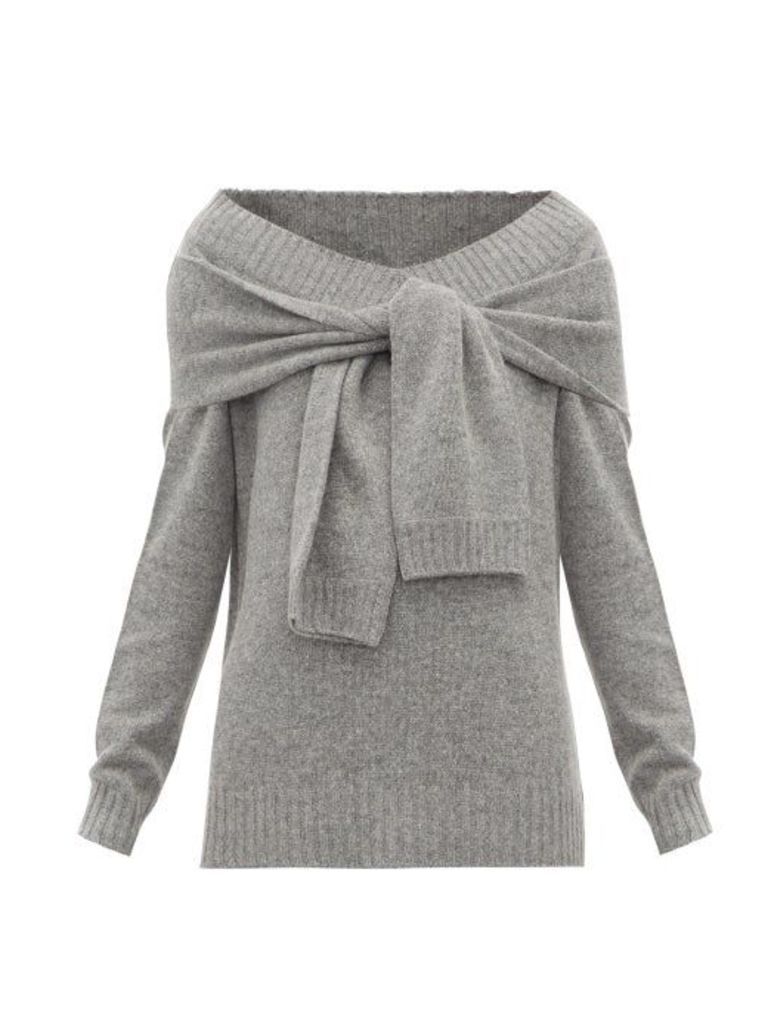 Prada - V Neck Tie Front Wool Blend Sweater - Womens - Grey