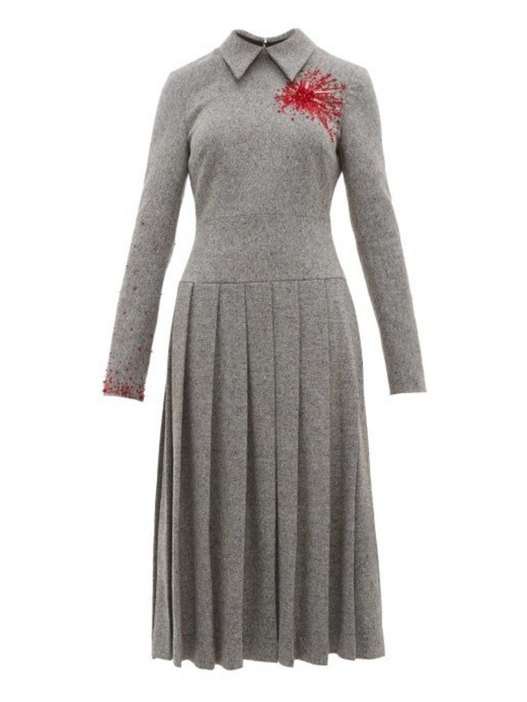 Duncan - Exploding Heart Bead-embellished Wool-blend Dress - Womens - Grey