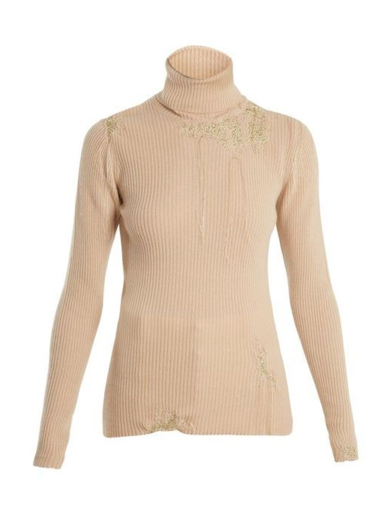 Hillier Bartley - Darning Detail Roll Neck Cashmere Sweater - Womens - Gold