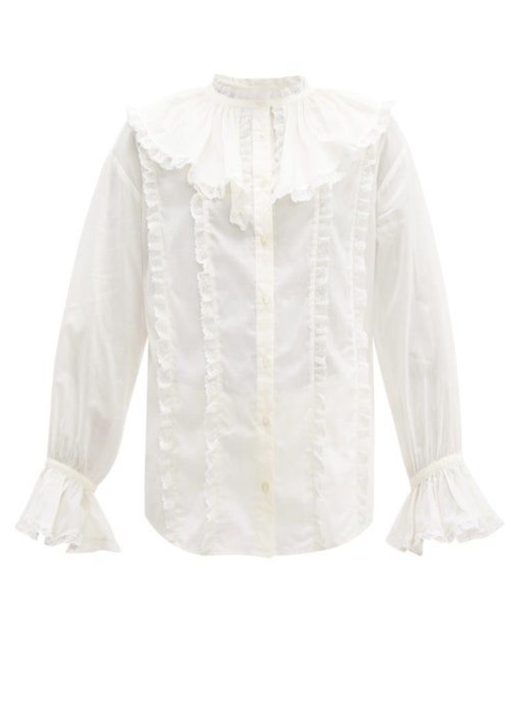 See By Chloé - Ruffled Collar Lace And Cotton Blouse - Womens - Ivory