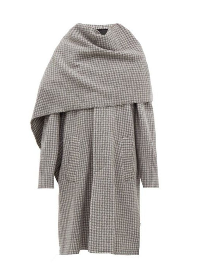 Balenciaga - Draped-scarf Houndstooth-wool Coat - Womens - Grey Multi