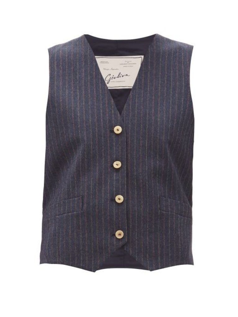 Giuliva Heritage Collection - The Andrea Shadow-striped Wool-twill Waistcoat - Womens - Navy Multi