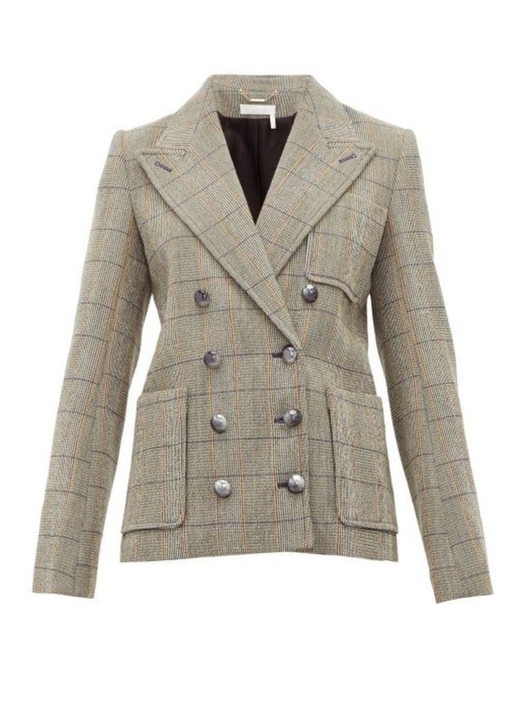 Chloé - Checked Double-breasted Wool-blend Blazer - Womens - Grey Multi
