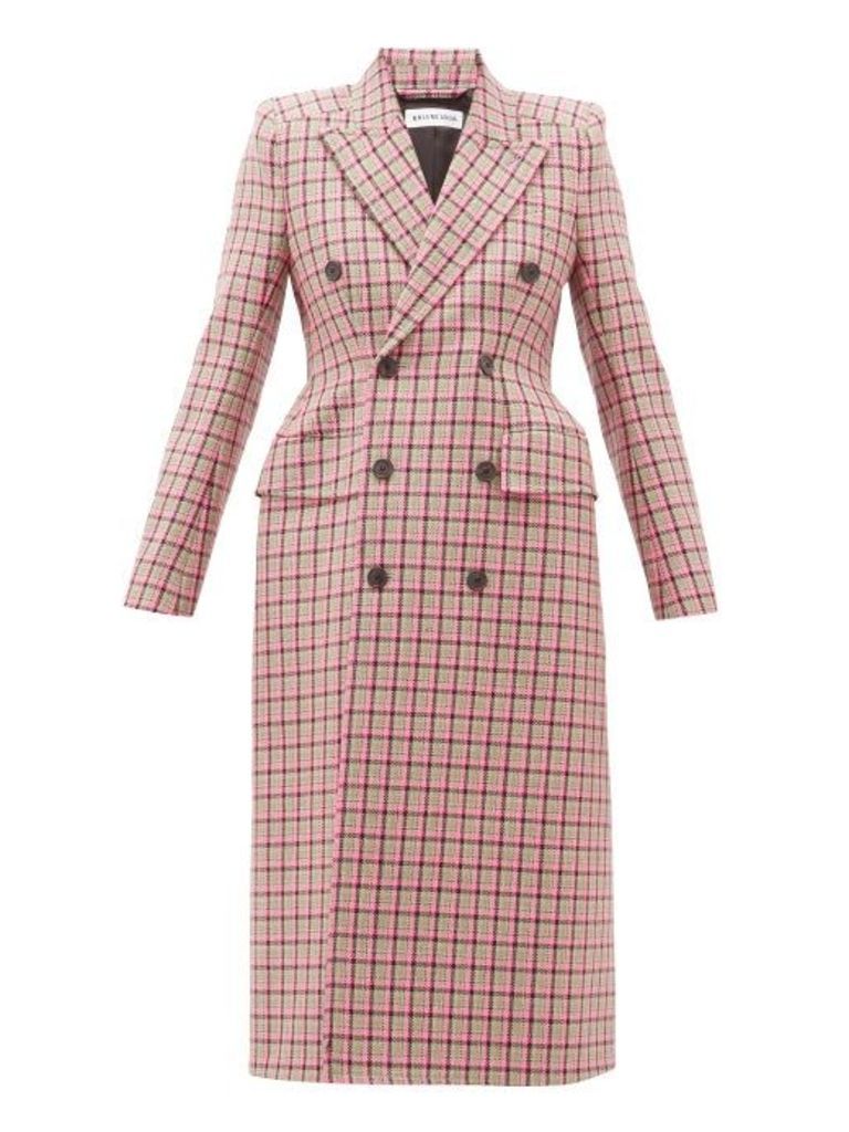 Balenciaga - Hourglass Double-breasted Checked Wool Coat - Womens - Pink Multi
