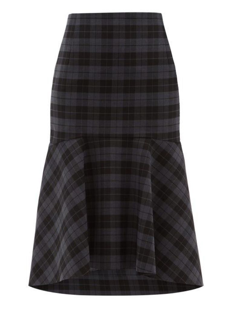 Balenciaga - Fluted Checked Twill Midi Skirt - Womens - Grey Multi