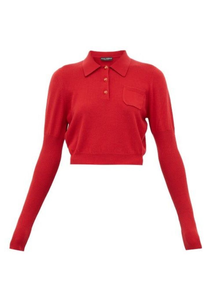 Dolce & Gabbana - Cropped Cashmere Polo Shirt - Womens - Red