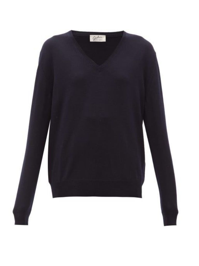 Giuliva Heritage Collection - The Euridice V-neck Virgin-wool Sweater - Womens - Navy