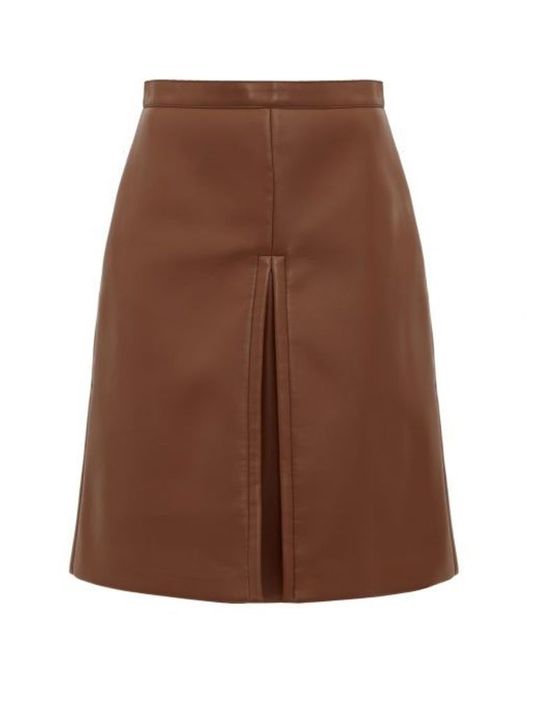 Burberry - Inverted-pleat Faux-leather Skirt - Womens - Brown