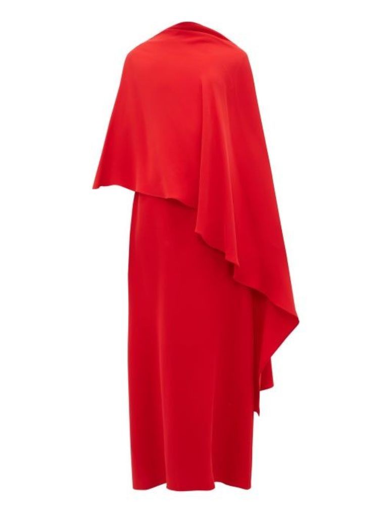 Valentino - Asymmetric Silk-cady Cape Dress - Womens - Red