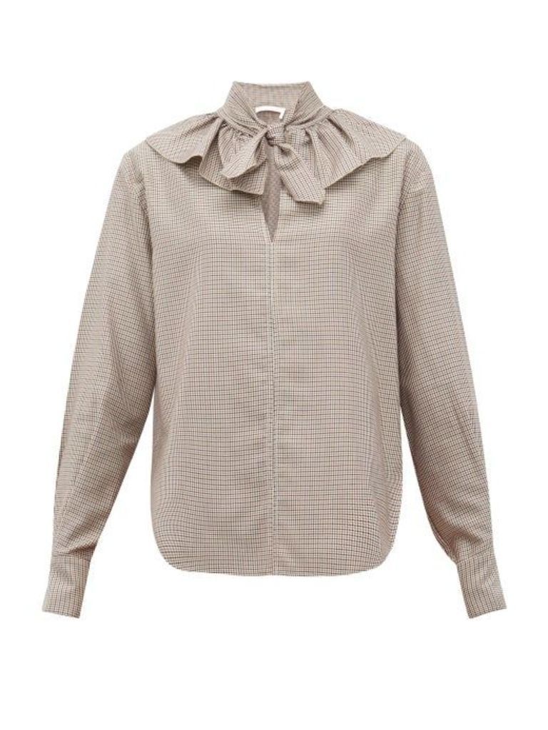See By Chloé - Tie-neck Houndstooth-twill Blouse - Womens - Beige