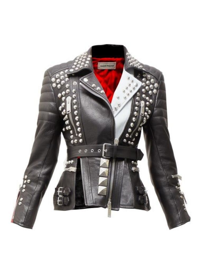 Alexander Mcqueen - Studded Leather Biker Jacket - Womens - Black Multi