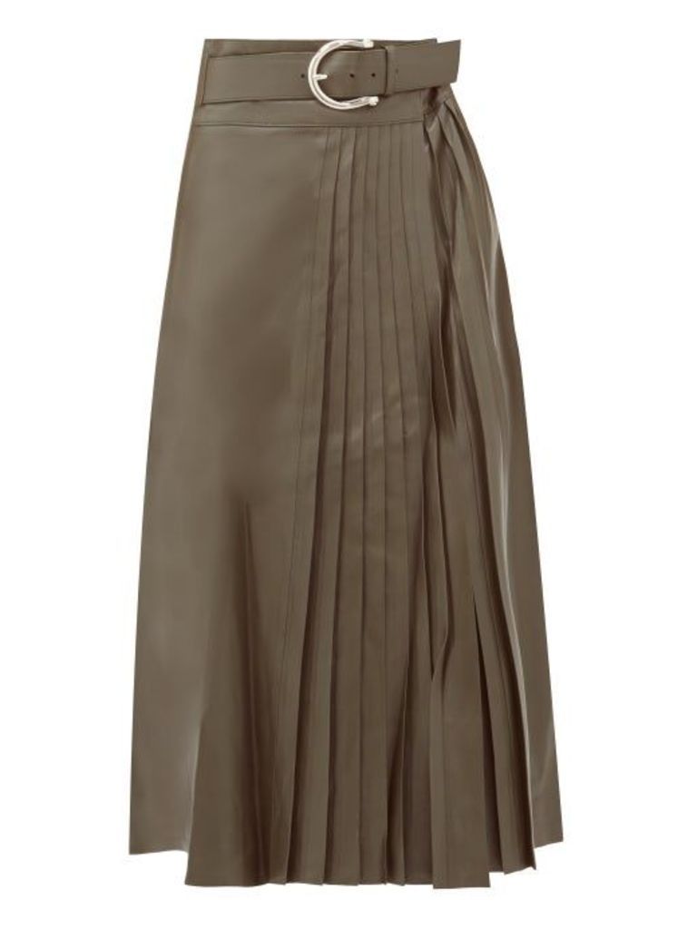 Dodo Bar Or - Estelle Pleated Leather Midi Skirt - Womens - Khaki