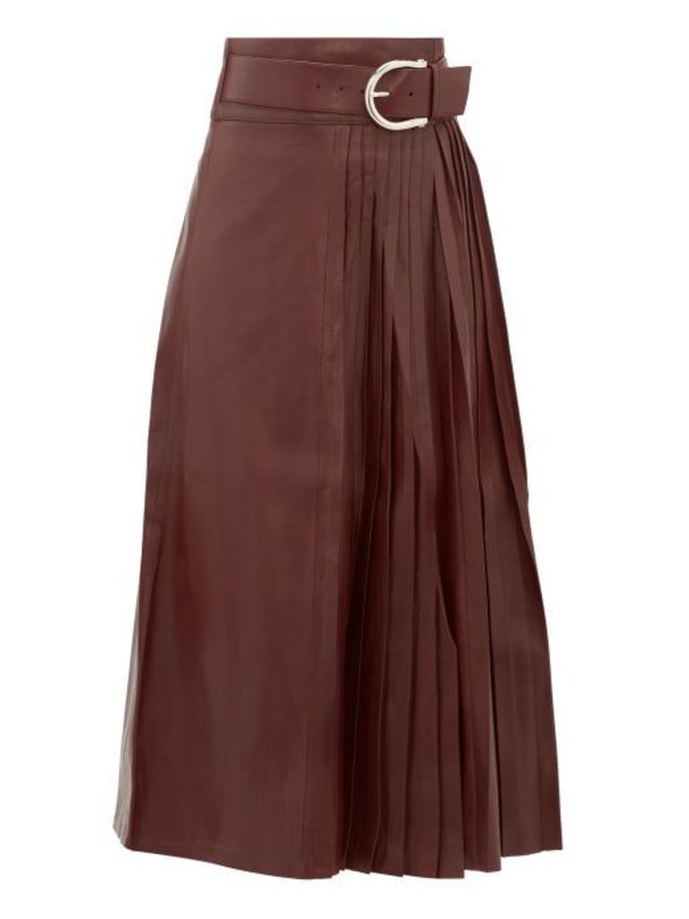 Dodo Bar Or - Estelle High-rise Belted Leather Kilt Midi Skirt - Womens - Burgundy