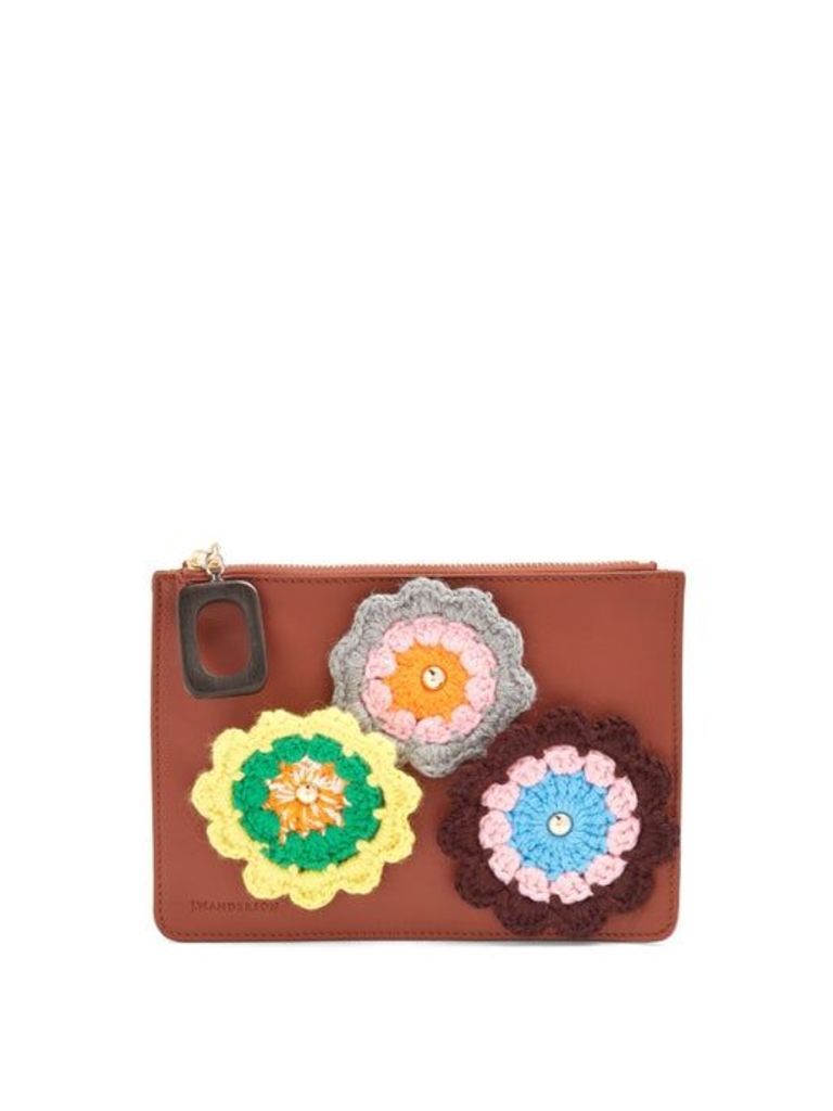 Jw Anderson - Daisies Crochet Leather Pouch - Womens - Tan Multi