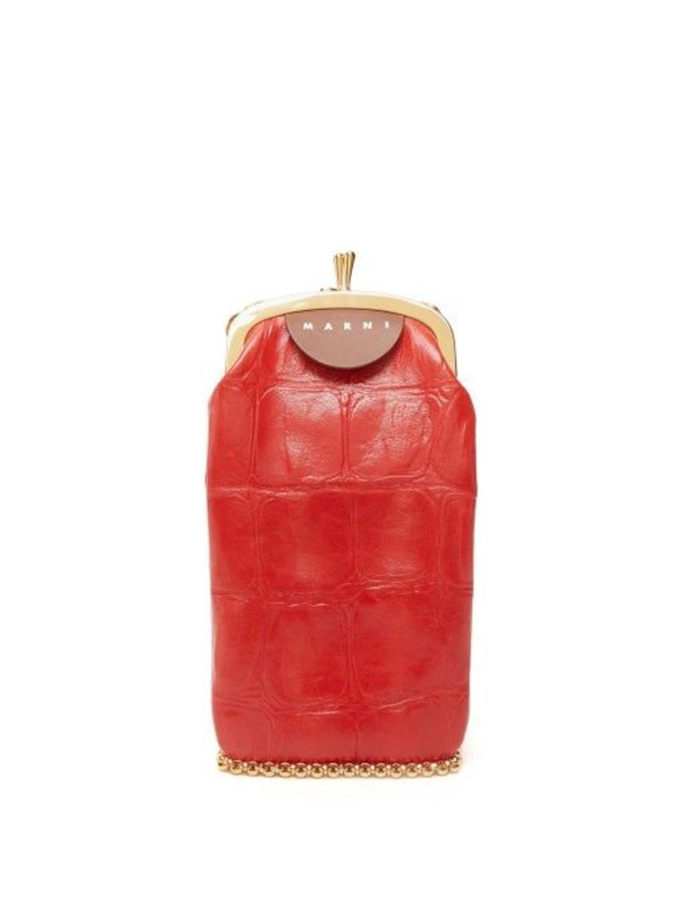 Marni - Top Frame Crocodile Effect Leather Bag - Womens - Red