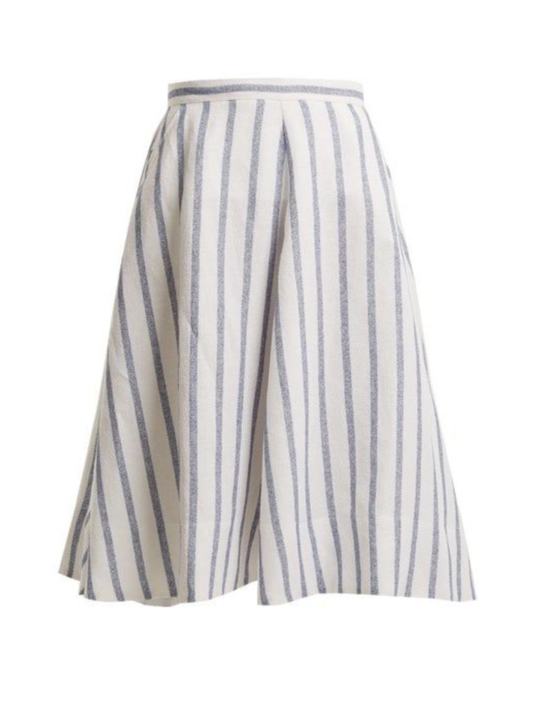 Thierry Colson - Biarritz Spunga Striped Linen Blend Skirt - Womens - Blue Stripe