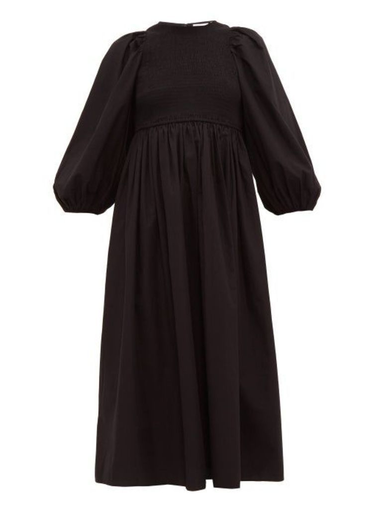 Rhode - Andrea Shirred Cotton Midi Dress - Womens - Black
