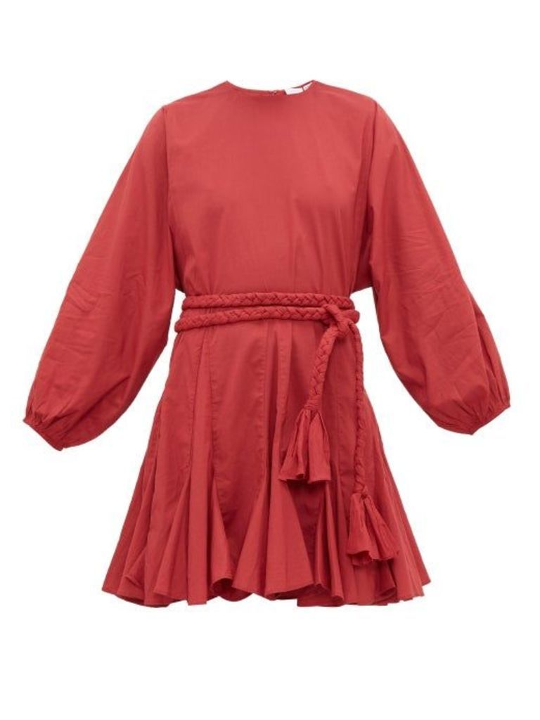 Rhode - Ella Godet-skirt Cotton-voile Mini Dress - Womens - Burgundy