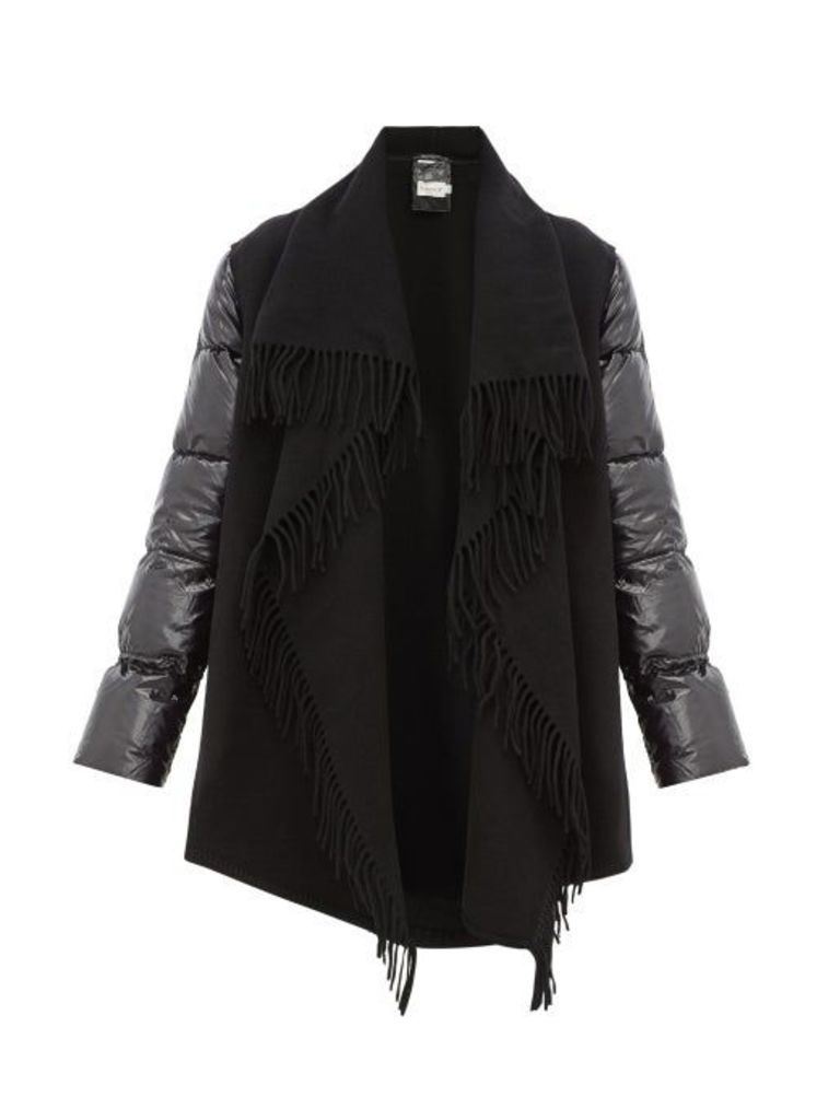 Moncler - Cloak Fringed-wool And Quilted-shell Coat - Womens - Black