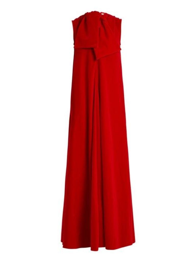 Maison Rabih Kayrouz - Sleeveless Neck Tie Cotton Velvet Gown - Womens - Dark Red