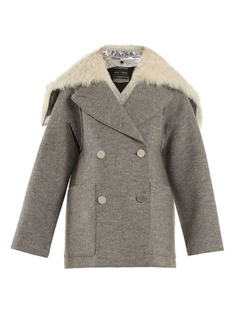 Proenza Schouler - Faux Fur Trimmed Detachable Collar Wool Coat - Womens - Light Grey