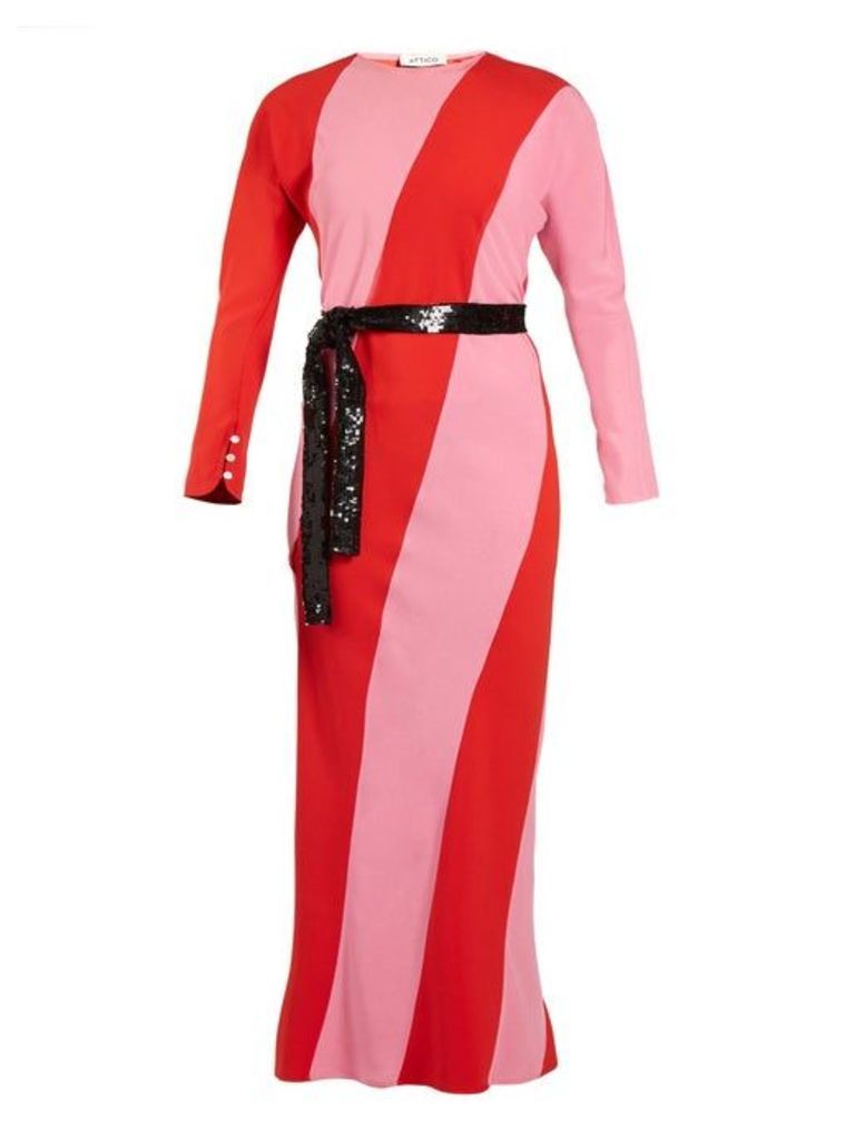 The Attico - Envers Diagonal Striped Crepe Dress - Womens - Pink Multi