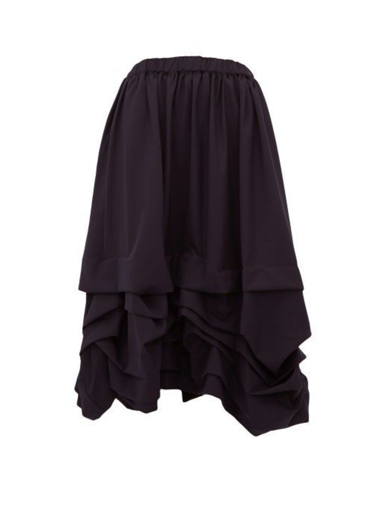 Comme Des Garçons Girl - Ruched Drawstring-waist Wool Midi Skirt - Womens - Navy