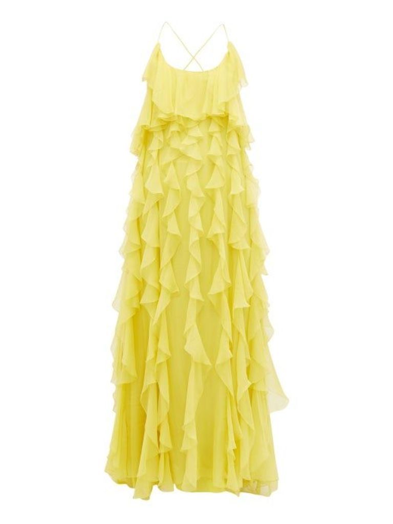 Valentino - Ruffled Open-back Silk-chiffon Gown - Womens - Yellow