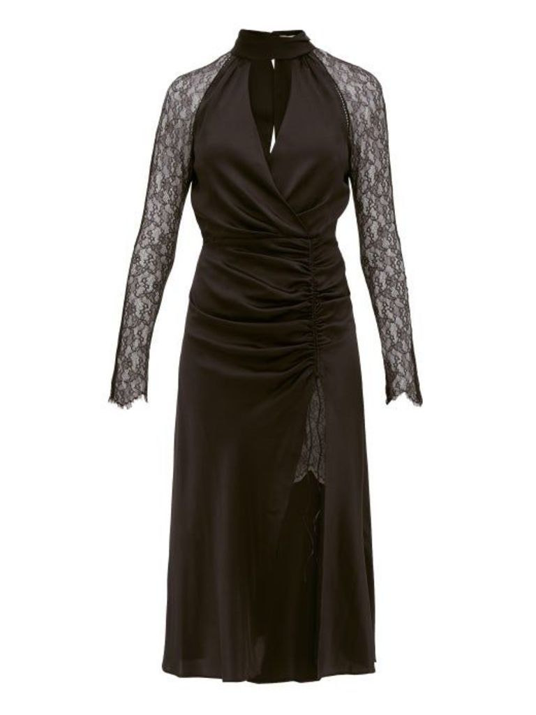 Jonathan Simkhai - Lace-sleeve Ruched-front Silk-blend Dress - Womens - Black