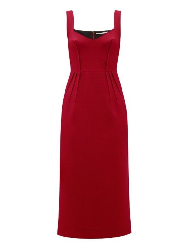 Emilia Wickstead - Juditella Darted Wool Midi Pencil Dress - Womens - Dark Red
