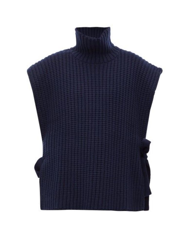 See By Chloé - Side-tie Ribbed High-neck Sweater - Womens - Navy