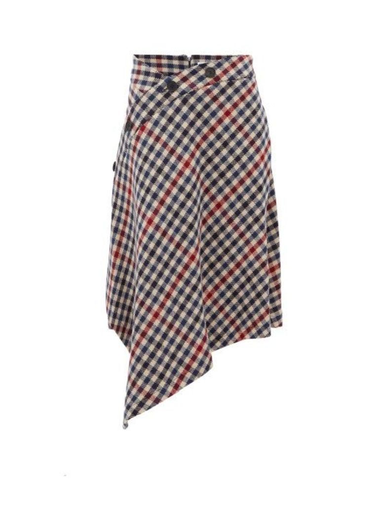 Jw Anderson - Asymmetric Checked Wool-blend Skirt - Womens - Multi