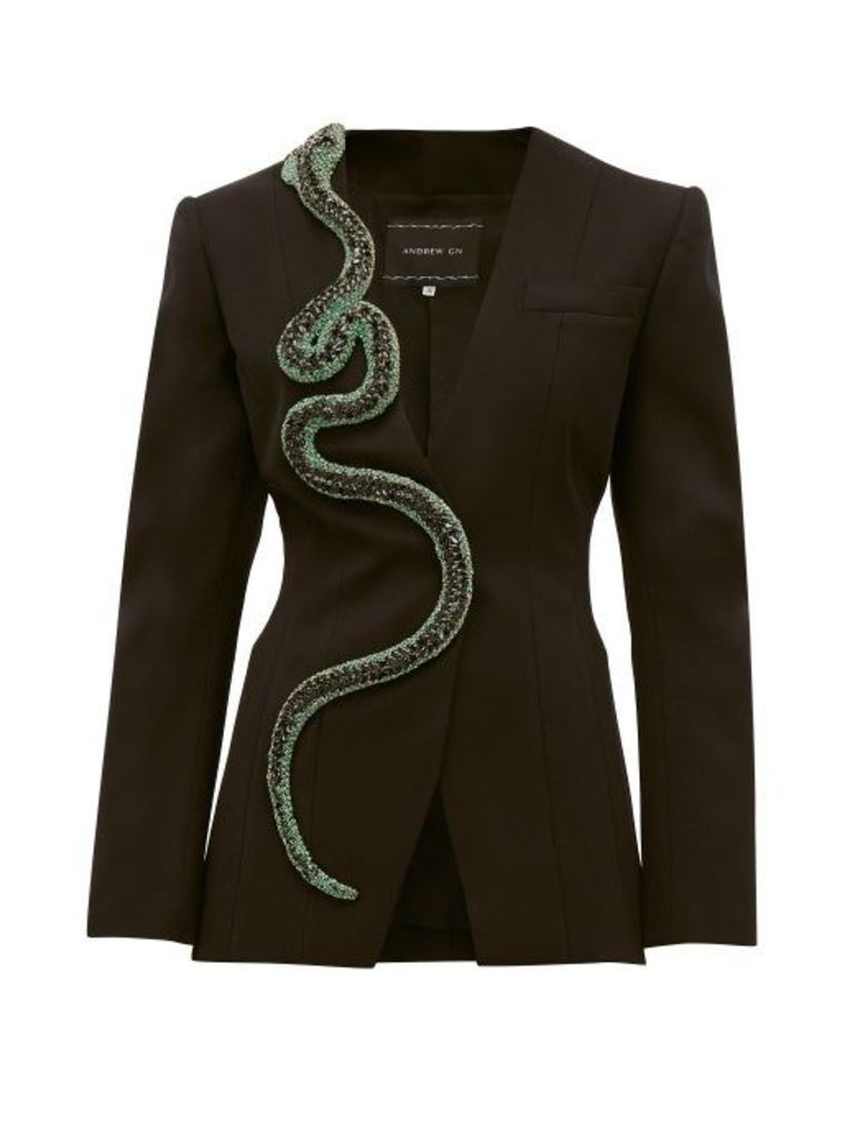 Andrew Gn - Crystal Snake Wool Blend Blazer - Womens - Black Green