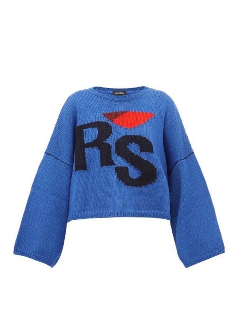Raf Simons - Cropped Wool Sweater - Womens - Blue Multi