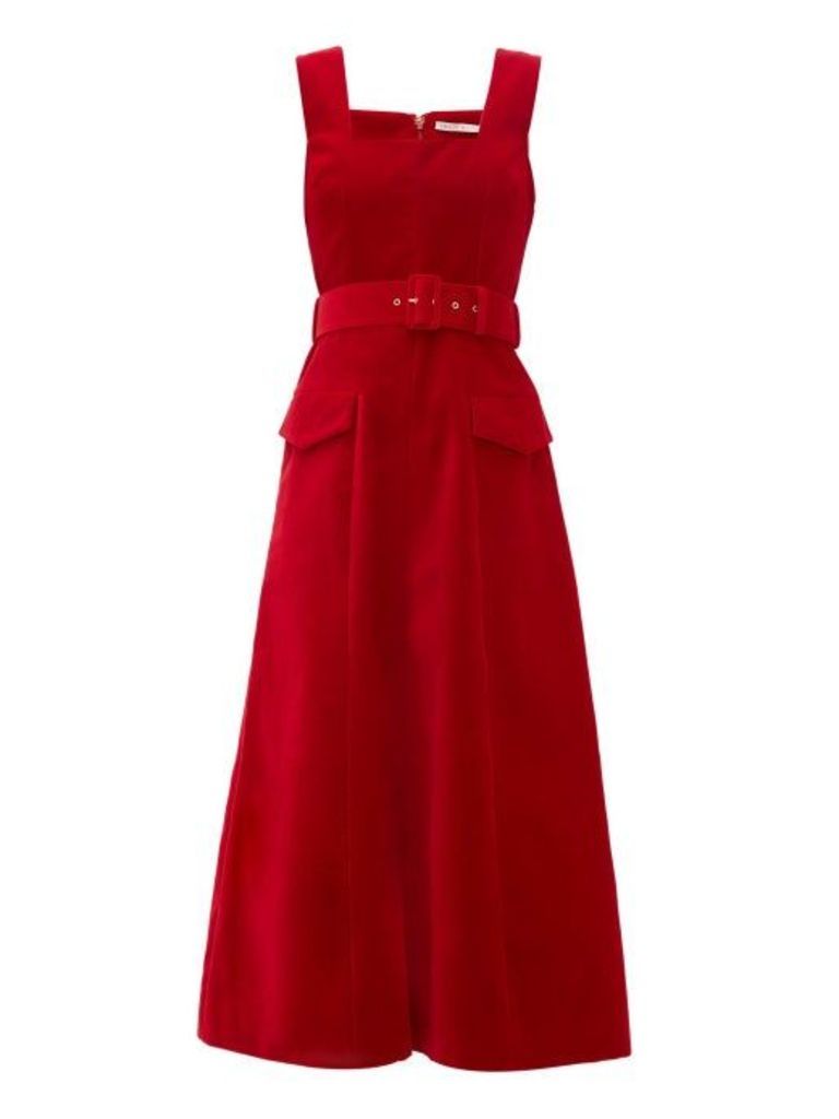 Emilia Wickstead - Petra Belted Velvet Midi Dress - Womens - Red