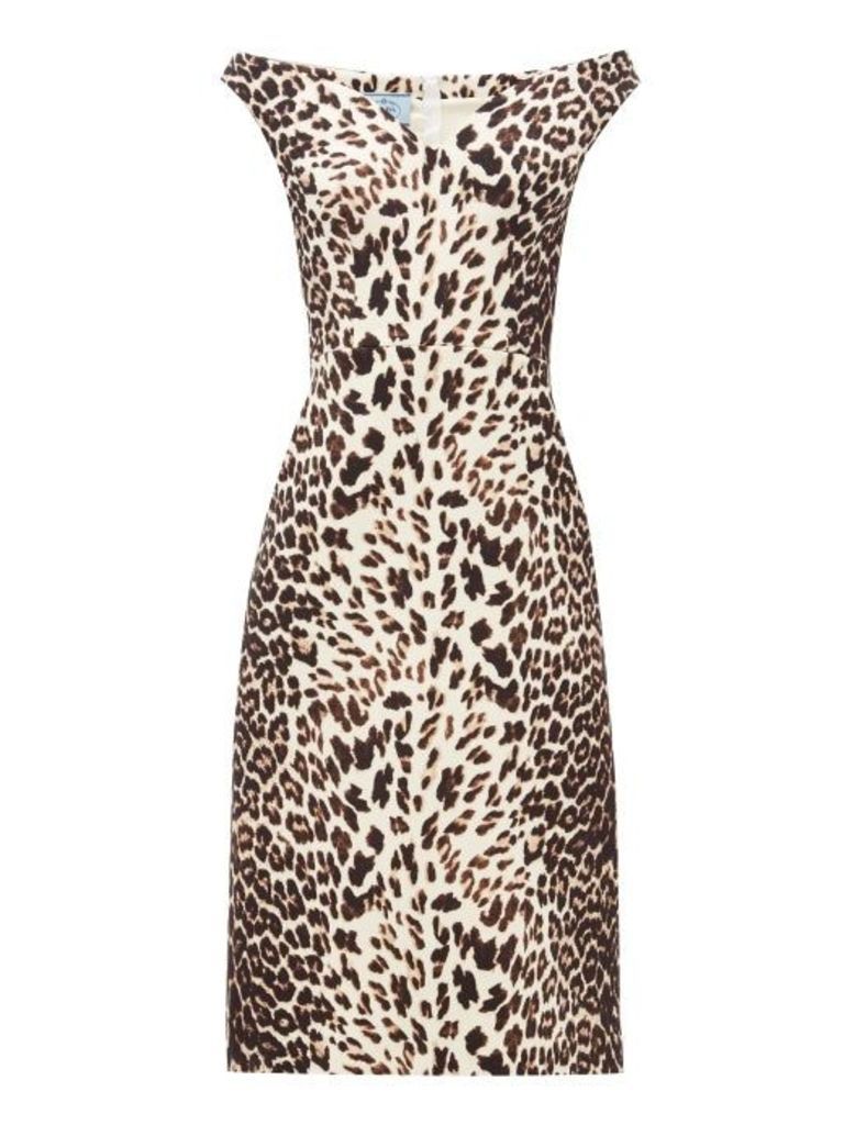 Prada - Leopard-print Off-the-shoulder Wool Dress - Womens - Leopard