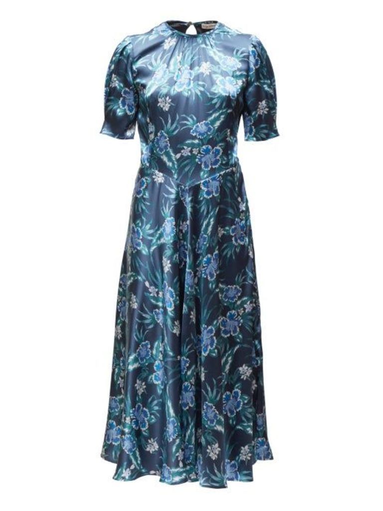 Altuzarra - Adeline Floral Silk-blend Charmeuse Midi Dress - Womens - Blue Print