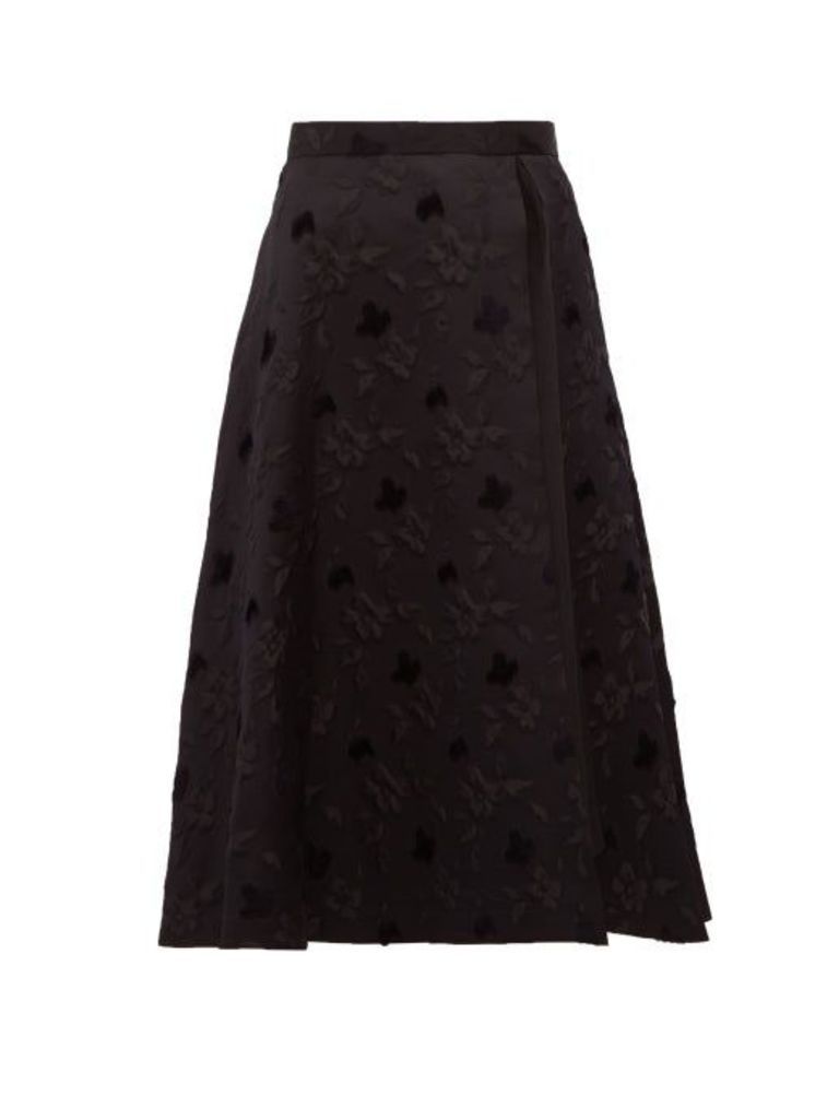 Noir Kei Ninomiya - Side-slit A-line Floral-cloqué Skirt - Womens - Black