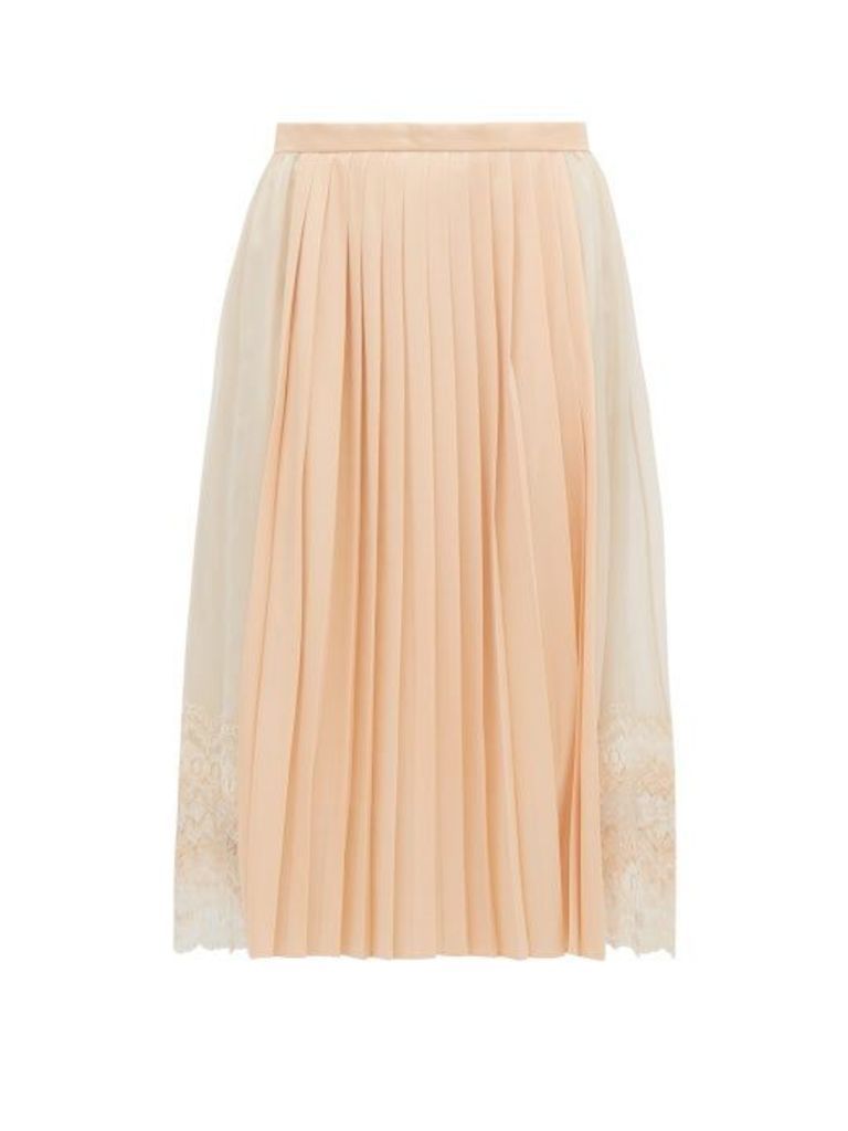 Burberry - Lace-trimmed Chiffon And Pleated-satin Midi Skirt - Womens - Light Pink