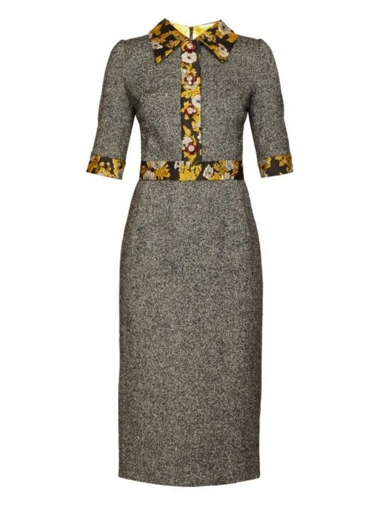 Dolce & Gabbana - Brocade-trimmed Wool-blend Tweed Dress - Womens - Grey Multi