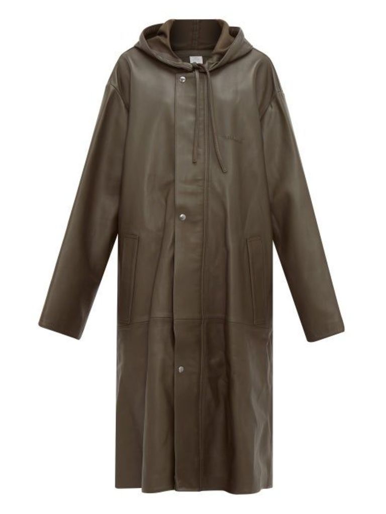 Vetements - Logo-embossed Hooded Leather Raincoat - Womens - Khaki