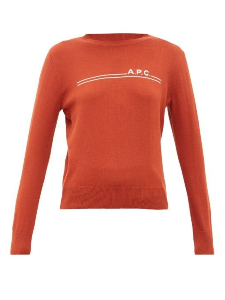 A.p.c. - Logo-intarsia Crew-neck Cotton-blend Sweater - Womens - Burgundy