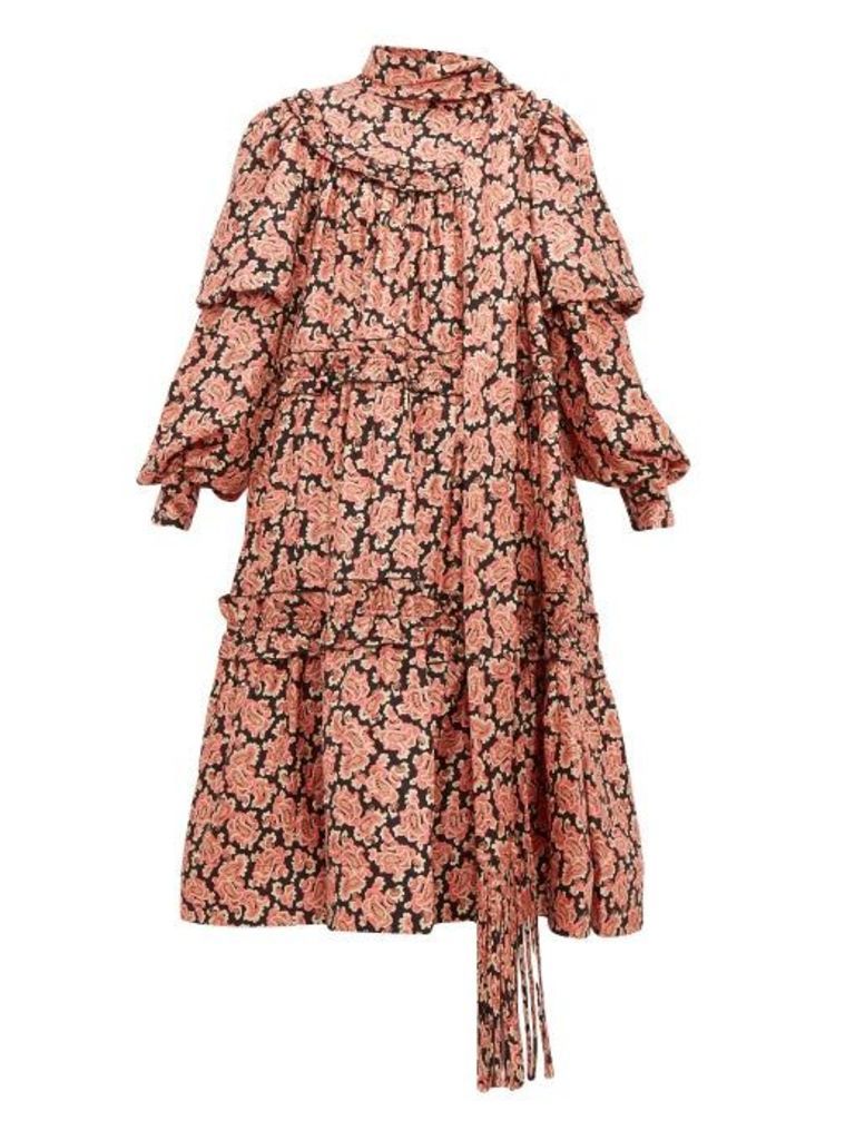 Marc Jacobs - Ruffled Paisley Print Silk Midi Dress - Womens - Pink Print