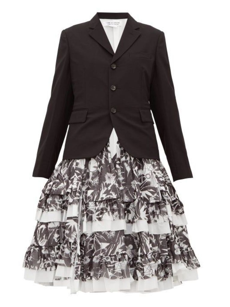 Comme Des Garçons Comme Des Garçons - Printed Skirt-panelled Wool Blazer - Womens - Black White