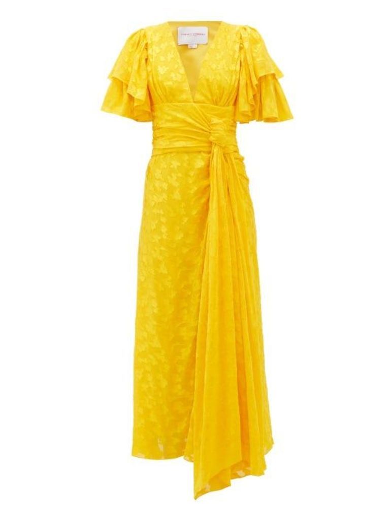 Carolina Herrera - Ruffle-sleeve Floral-jacquard Dress - Womens - Yellow