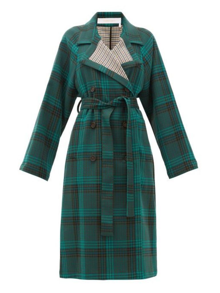See By Chloé - Belted Checked Twill Trench Coat - Womens - Green Multi