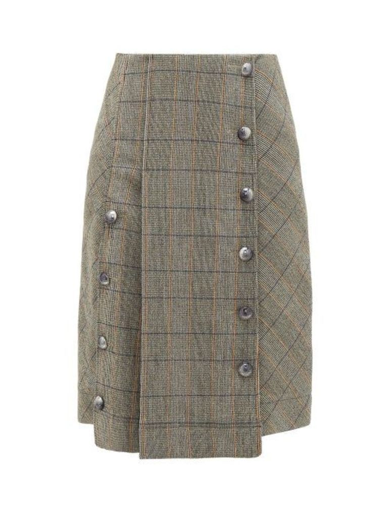 Chloé - Buttoned Checked Wool-blend Skirt - Womens - Grey Multi