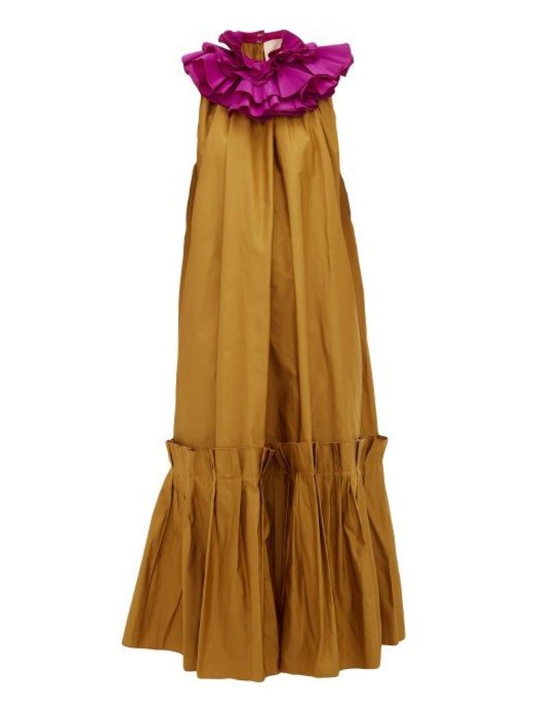 Roksanda - Verda Ruffle-collar Taffeta Dress - Womens - Brown Multi