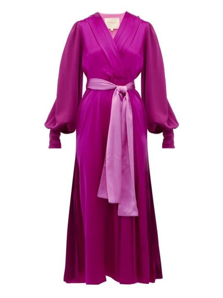Roksanda - Elena Balloon-sleeve Silk Midi Dress - Womens - Dark Pink