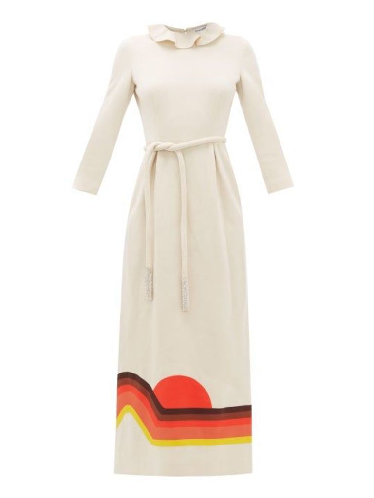 Françoise - Sunset-appliqué Belted Cady Dress - Womens - Ivory Multi